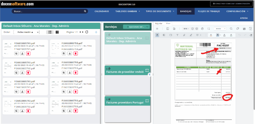Copia de pantalla Bandejas para una gestión rápida y eficiente de documentos
