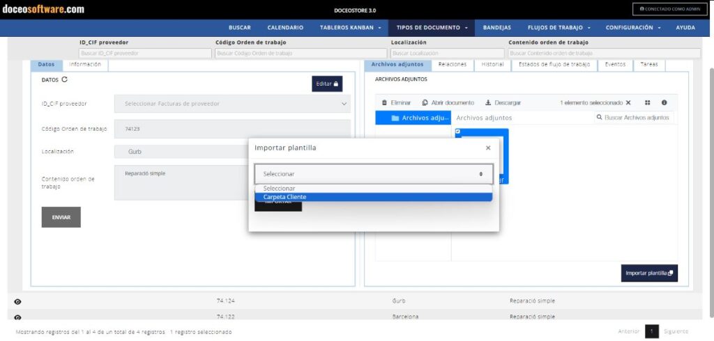 Copia de pantalla Plantillas de estructuras de carpetas para los registros