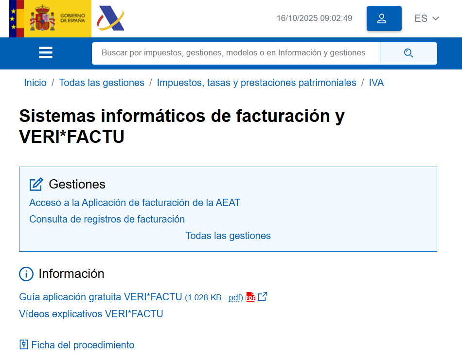 Pantalla inicio de factura de Verifactu