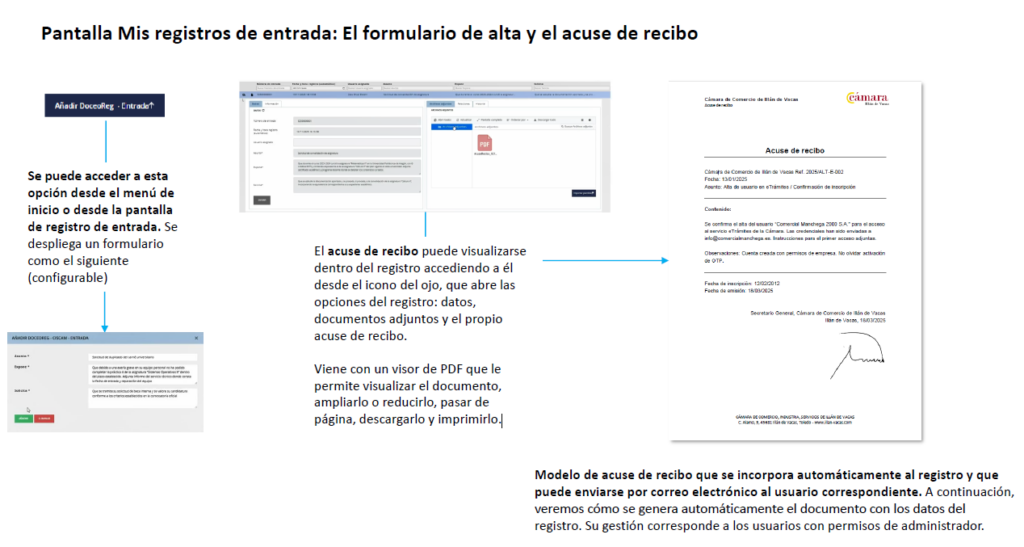 Pantalla de instrucciones de como genera un acuse de recibo doceo Portal Reg quando recibe un nuevo documento